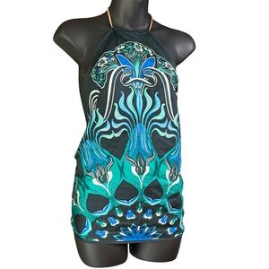 Gucci Blue Printed Silk Scarf Tie Back Halter Top